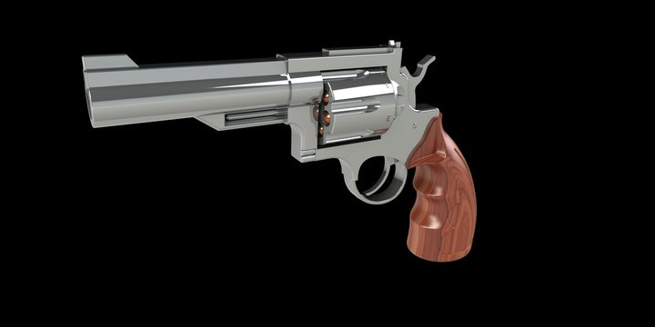 Gun revolver and bullets isolated