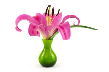 Fototapeta na wymiar Rosa Lilie mit grüner Vase
