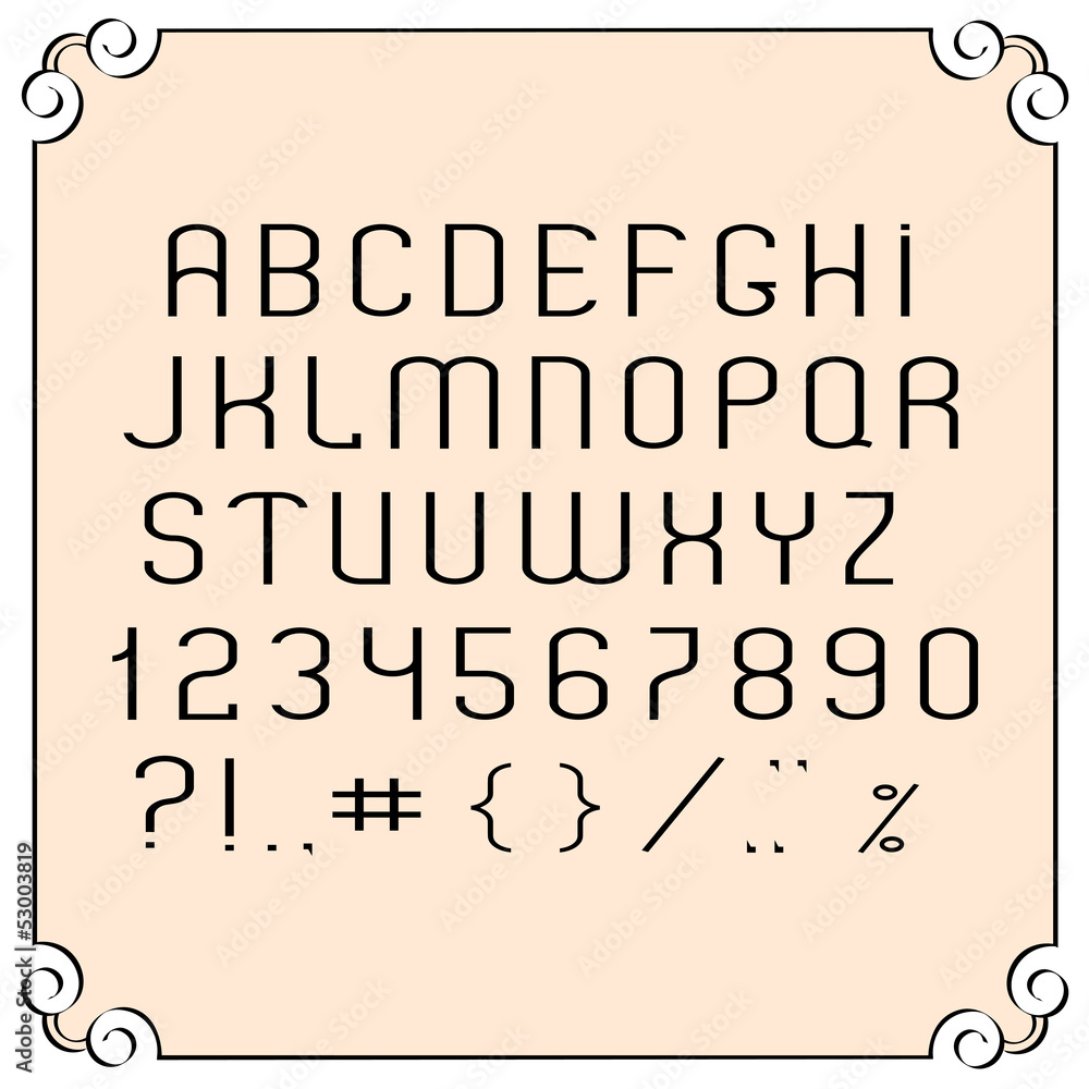 Poster black simple font, numbers and punctuation marks