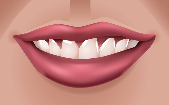 Woman's big red smiling lips - illustration