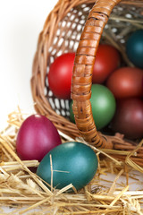 colored eggs in basket