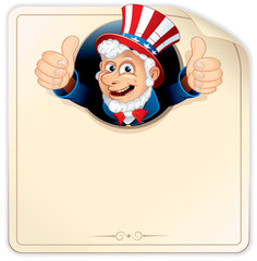 Cartoon Uncle Sam on Blank Paper Sign