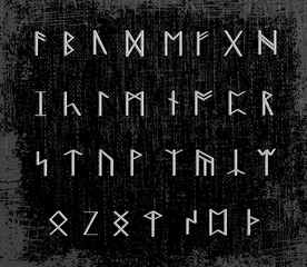 Old runes on stone table - illustration