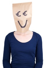 person with euro paper bag head