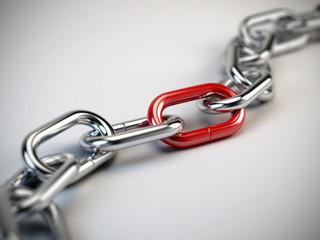 Chrome chain with a red link