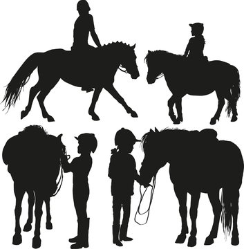 four happy child with a pony