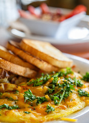 Omelet and Toast with Oatmeal in Background