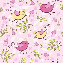 Floral seamless with birds