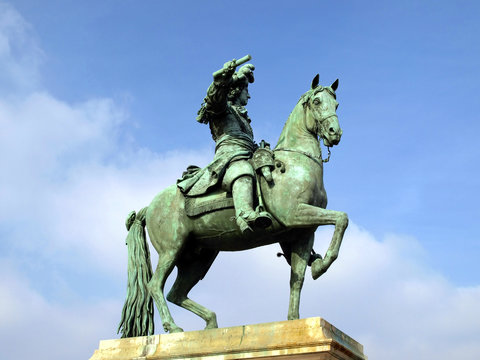 French King Louis XIV on horseback statue in Versailles