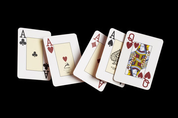 Poker, Vierling, Asse, Schwarz, schwebend