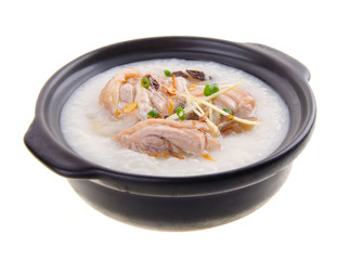 Traditional chinese porridge rice gruel served in claypot