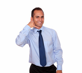 Charming man looking at you saying call me