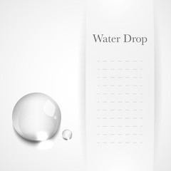 Transparent water drop on light gray background