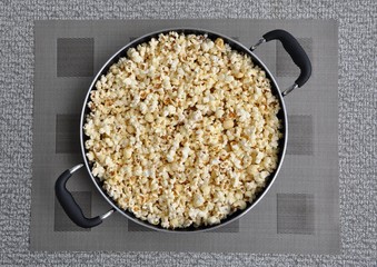 Top view popcorn in pan