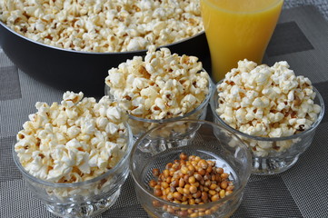 Popcorn and juice as snack