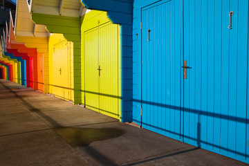 Beach huts at sunrise