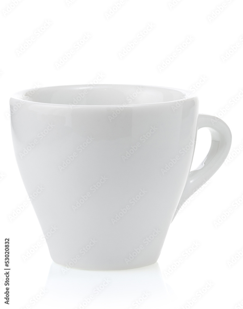 Poster empty ceramic cup on white