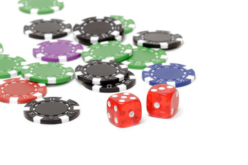 Poker chips and dices