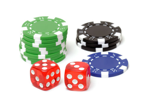 Poker chips and dices