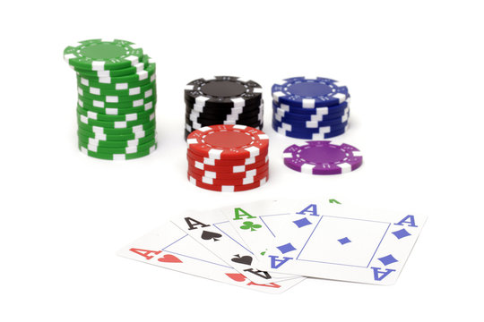 Set of poker chips and cards