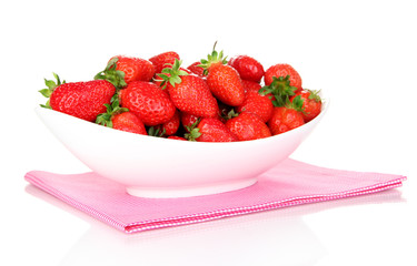 Fresh strawberry in bowl isolated on white