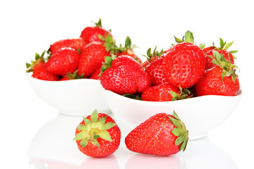 Fresh strawberry in bowl isolated on white