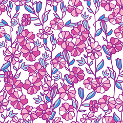 Vector vibrant field flowers seamless pattern background with