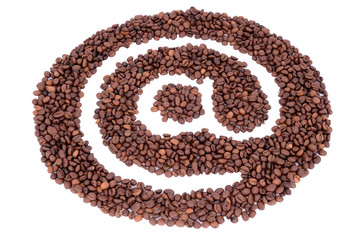 The @ symbol made ​​from coffee beans