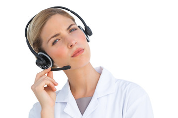 Nurse talking on headset