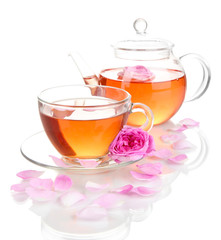 Rose tea isolated on white