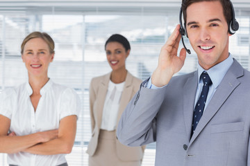 Businessman wearing headset