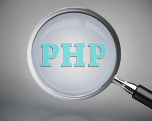 Magnifying glass showing php word