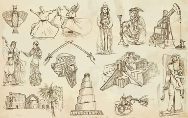 Middle East collection - hand drawings into vector set