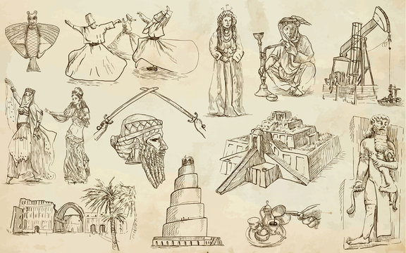 Middle East collection - hand drawings into vector set