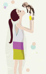 young woman holding a cute puppy