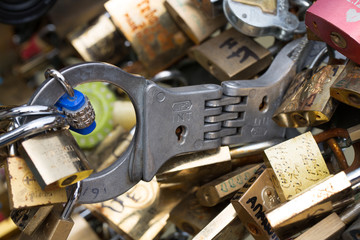 Love padlocks in Paris, France, Europe