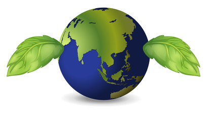 Earth with two green leaves