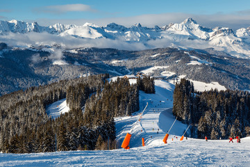 Skiing and Snowboarding in French Alps, Megeve