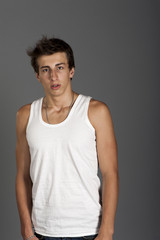 Young man in a white t-shirt