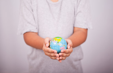hands and earth globe.