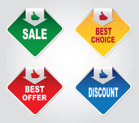 Four stickers - best choice, best offer, discount, sale