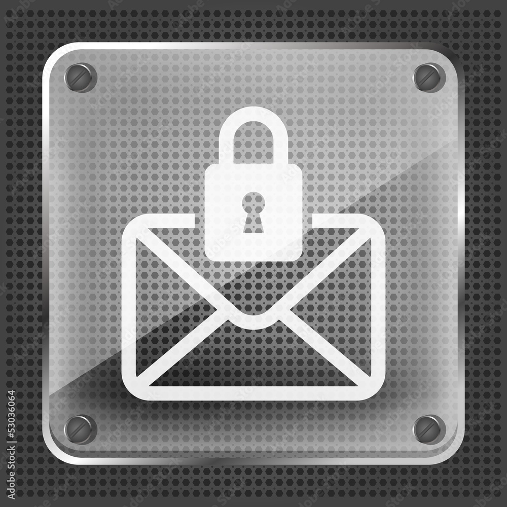 Poster glass icon with message and padlock on a metallic background