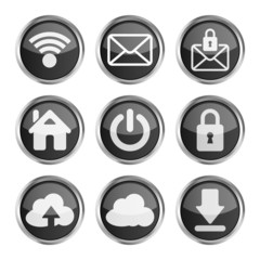 set of black web icons on a white background