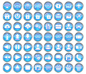 set of blue web, multimedia and business icons on a white backgr