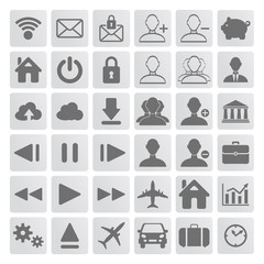 set of grey web, multimedia and business icons