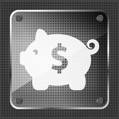 glass icon with piggy bank on a metallic background