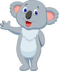 Cute koala cartoon hand waving