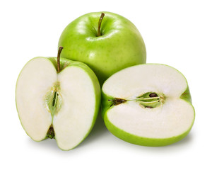 Green apple with two halves