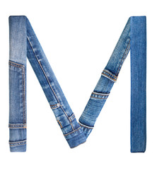 Jeans alphabet on white  letter M