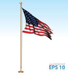 USA flag on flagpole vector
